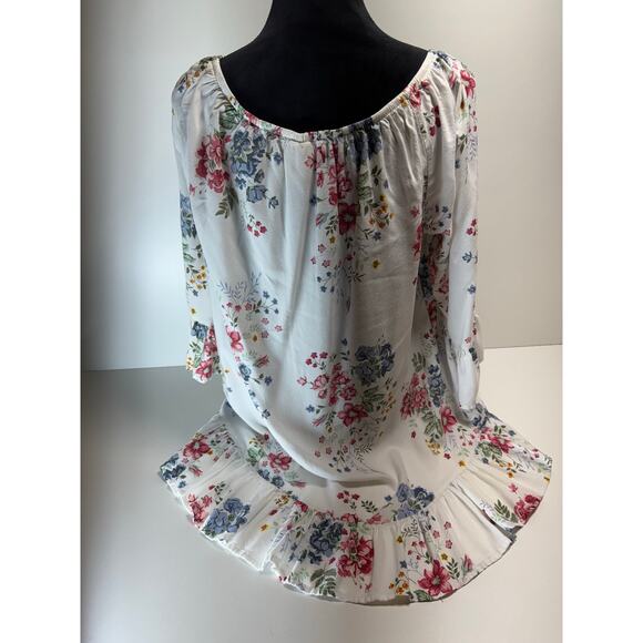 Terra & Sky Women’s 1X (16W-18W) Blouse Romantic Boho Floral Bell 3/4 Sleeve - Picture 3 of 7
